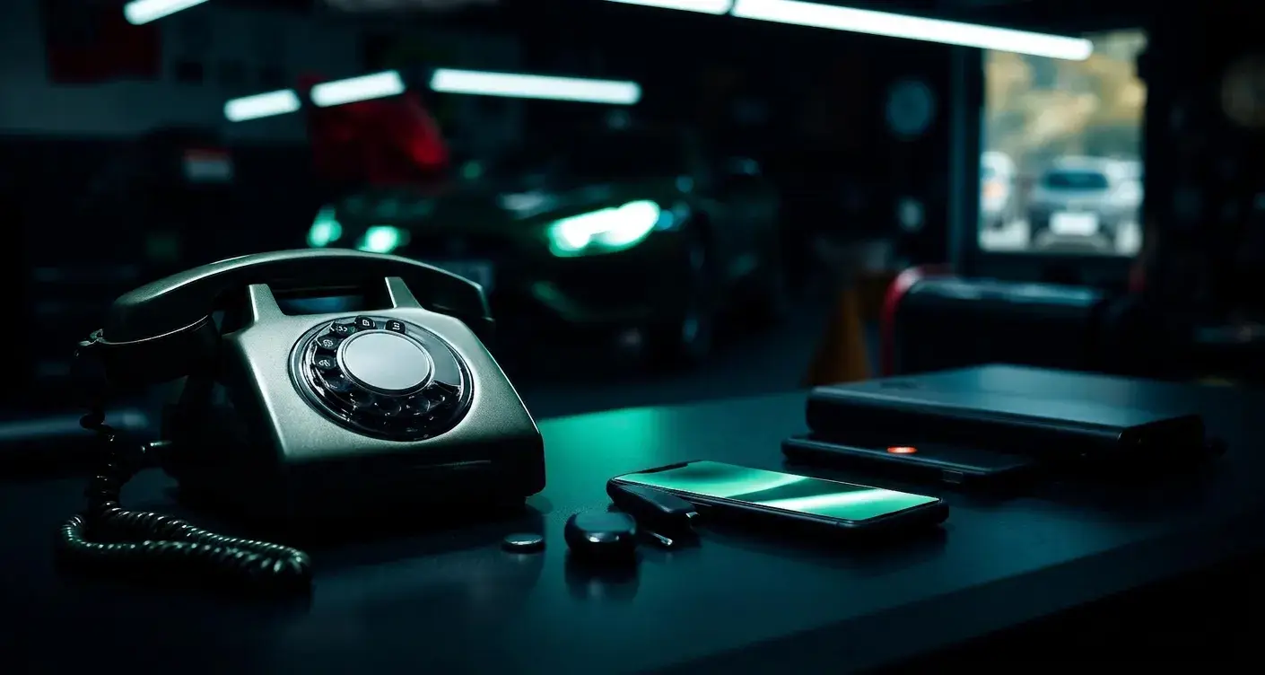 Phone and car keys in an auto body shop